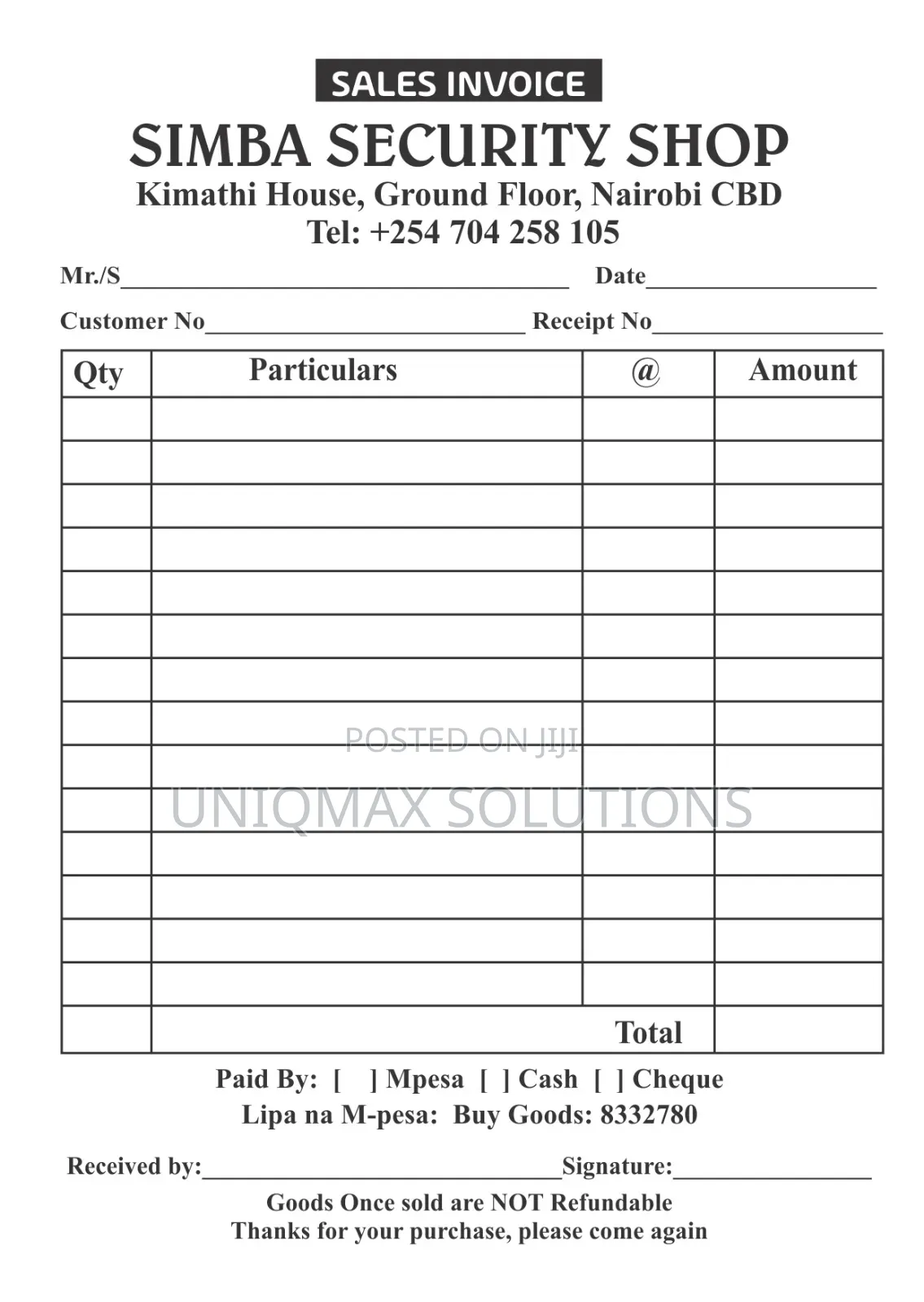 Custom Printed Receipt Books & Invoice