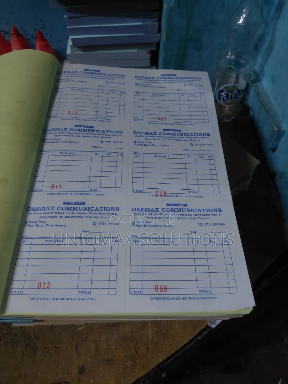 Custom Printed Receipt Books & Invoice