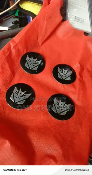 4pc Round Black Silver Transformers Deception Wheel Center Hub Decals
