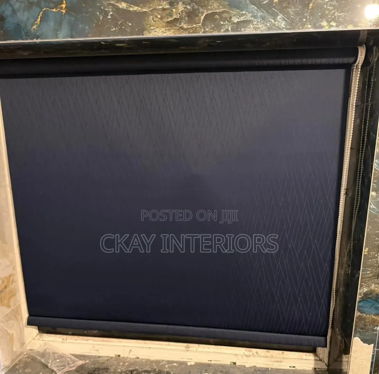 Grey and Green Opaque Blackout Roller Office Blinds