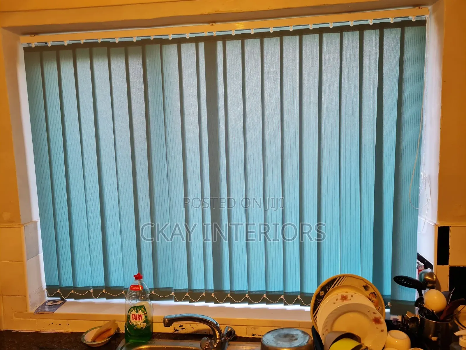 Beige and Light Blue Easily Installed Office Window Blinds