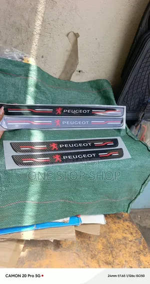 4pcs Peugeot Branded Flexible Carbon Fiber Door Sill Protector Strips