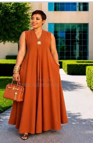 Burnt Orange Maxi Dress Shaped Sleeveless