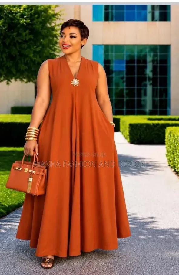 Burnt Orange Maxi Dress Shaped Sleeveless