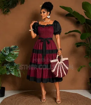 Elegant Women's Puff Sleeve Tiered Midi Dress
