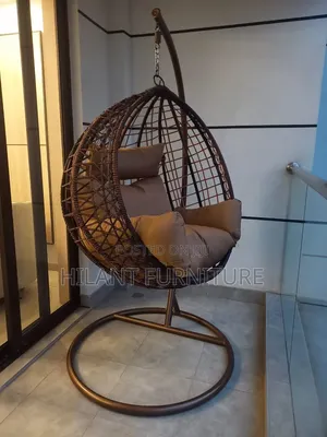 Luxury Brown Rattan Hammock Swing Chair With Cushions and Metal Stand