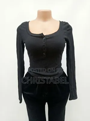 Women's Black Ribbed Long Sleeve Top