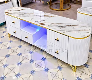 White Marble LED TV Stand