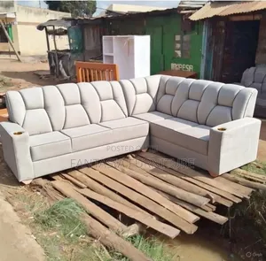 7 Seater Grey and Tan L-Shaped Sectional Sofa