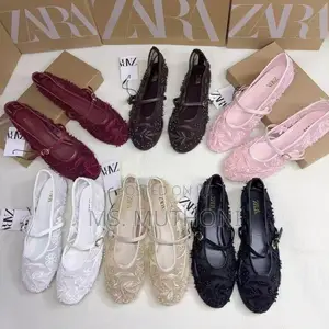 ZARA Floral Mesh Printed Beaded Ballerina Flats Size 37-42