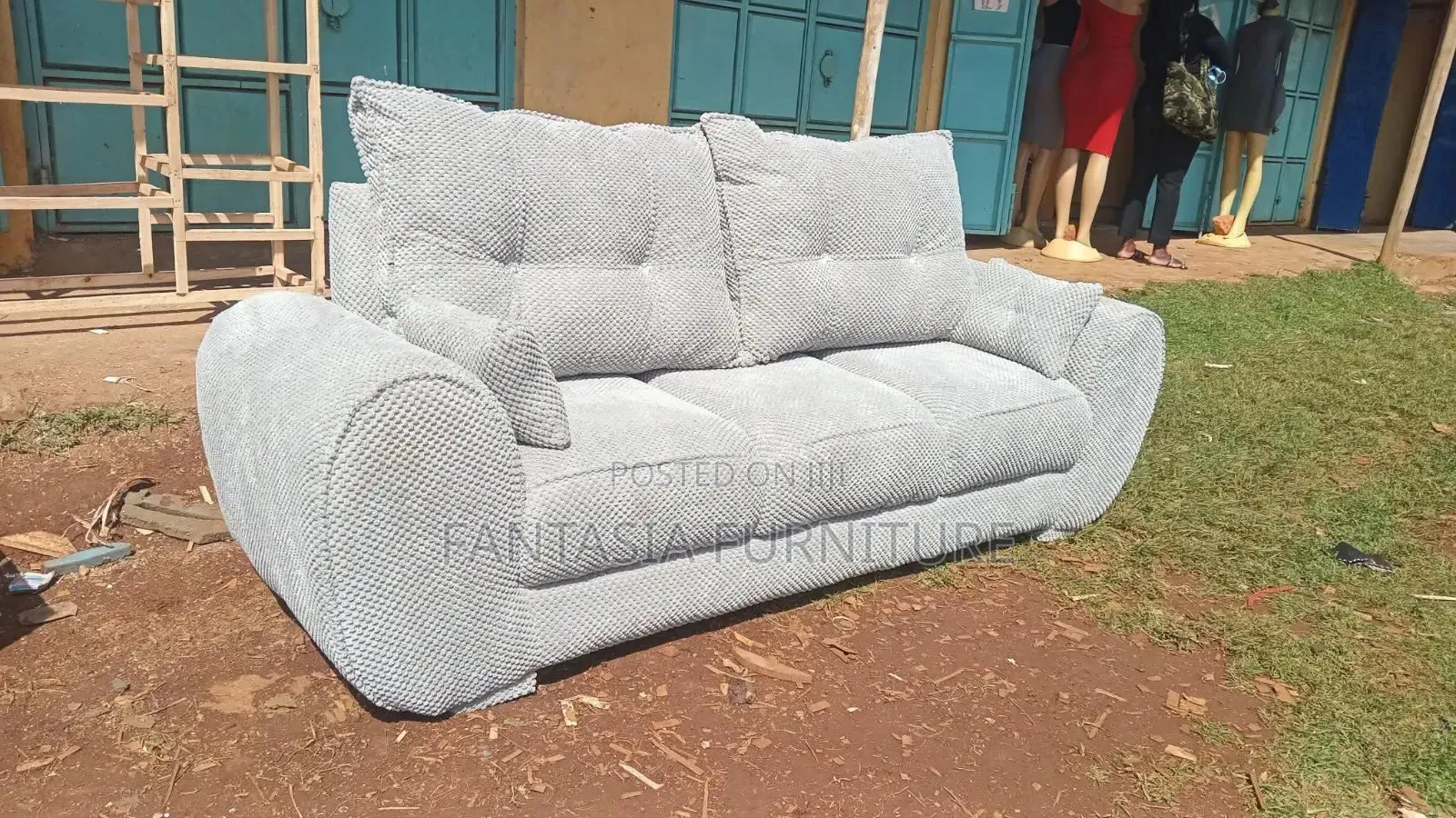 3 Seater Light Grey Textured Sofa