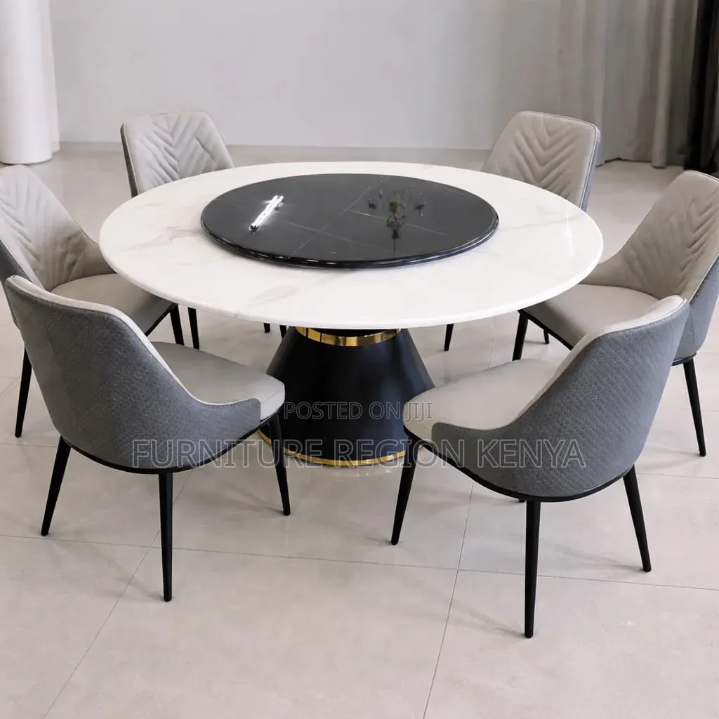 Gray Round Marble Top Dining Table Set