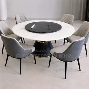 Gray Round Marble Top Dining Table Set