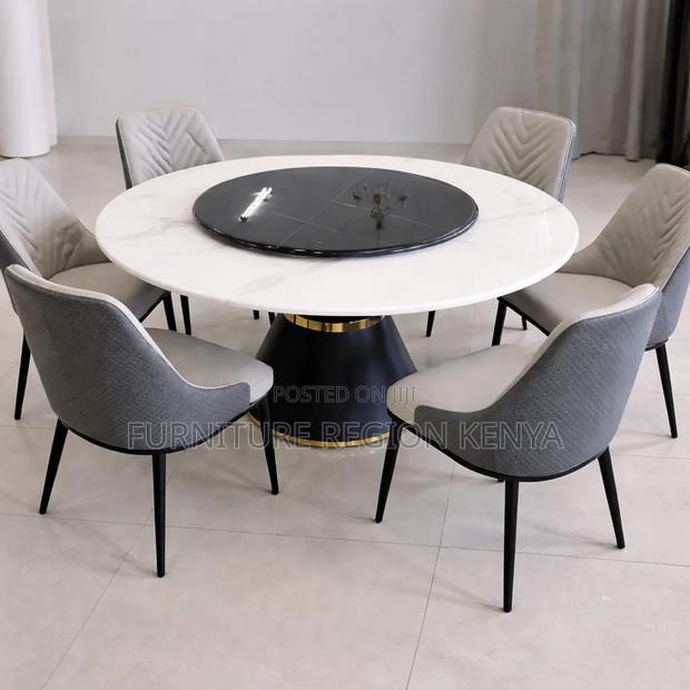 Gray Round Marble Top Dining Table Set - thumbnail 2