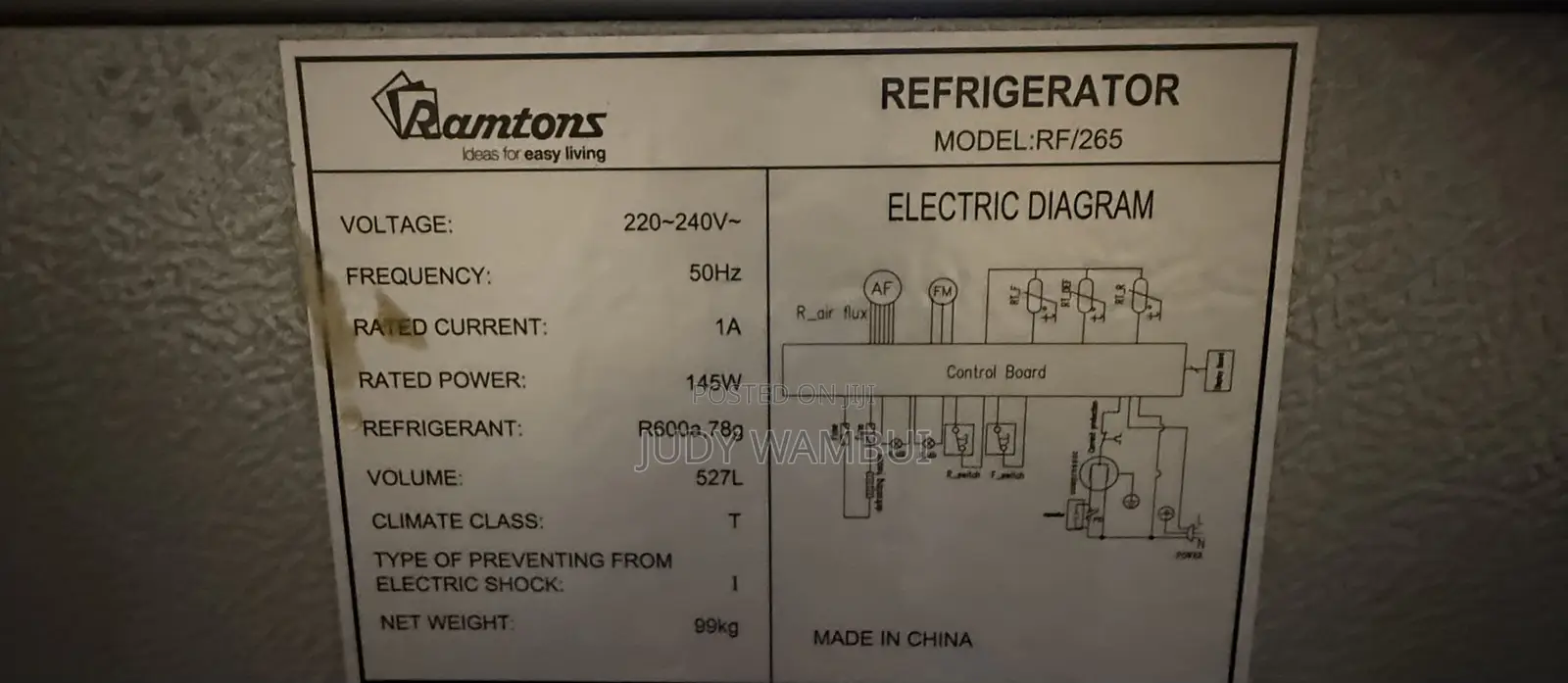 Ramtoms Fridge Side by Side 527L, ECD ELD Light