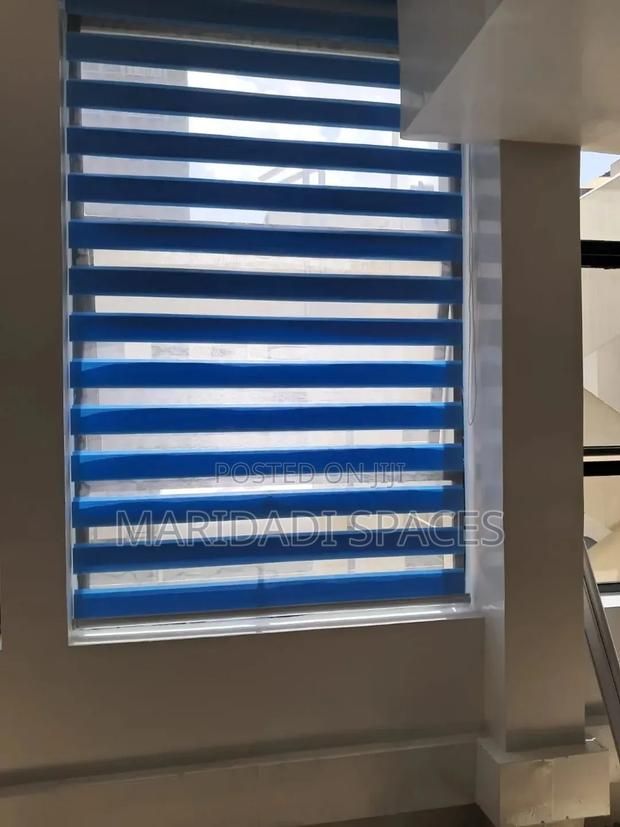 Custom Made Blue Zebra Blinds-Dual Layer Privacy Blinds - main view