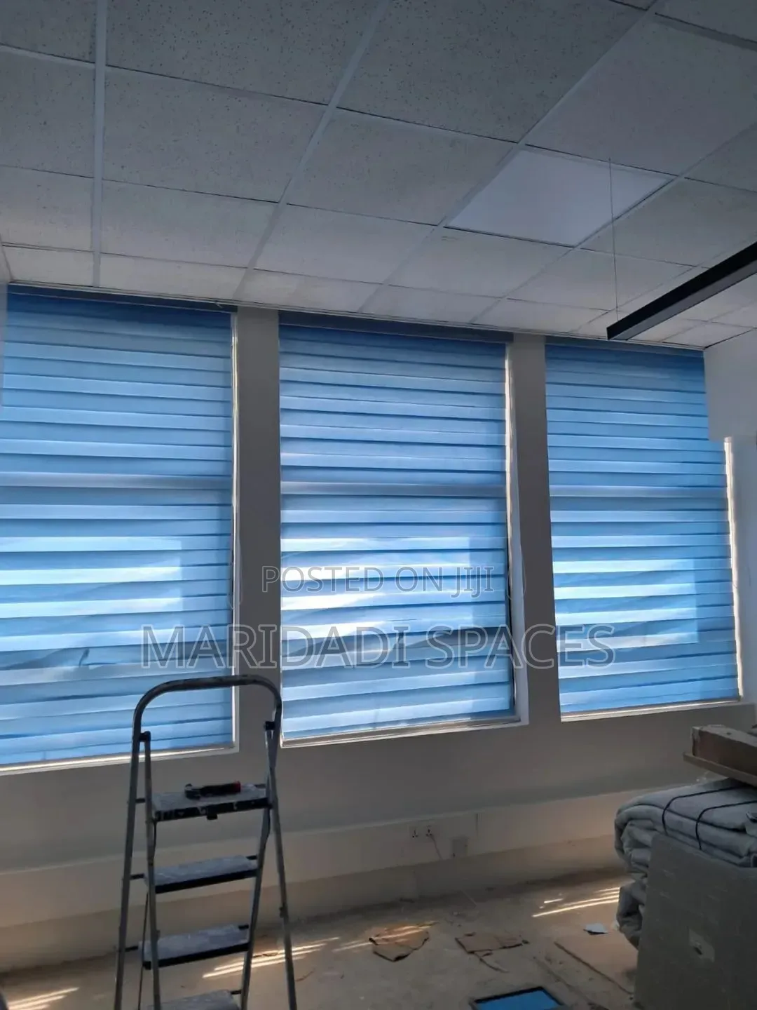 Custom Made Blue Zebra Blinds-Dual Layer Privacy Blinds