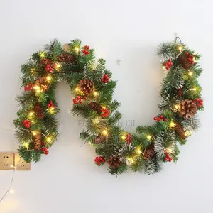 2.7M Christmas Garland With LED Lights, Pine Cones & Red Berries – Ev