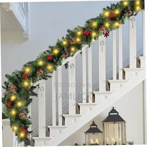 2.7M Christmas Garland With LED Lights, Pine Cones & Red Berries – Ev