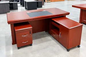 Executive L Shaped Office Desk With Mahogany Finish and Storage Drawer