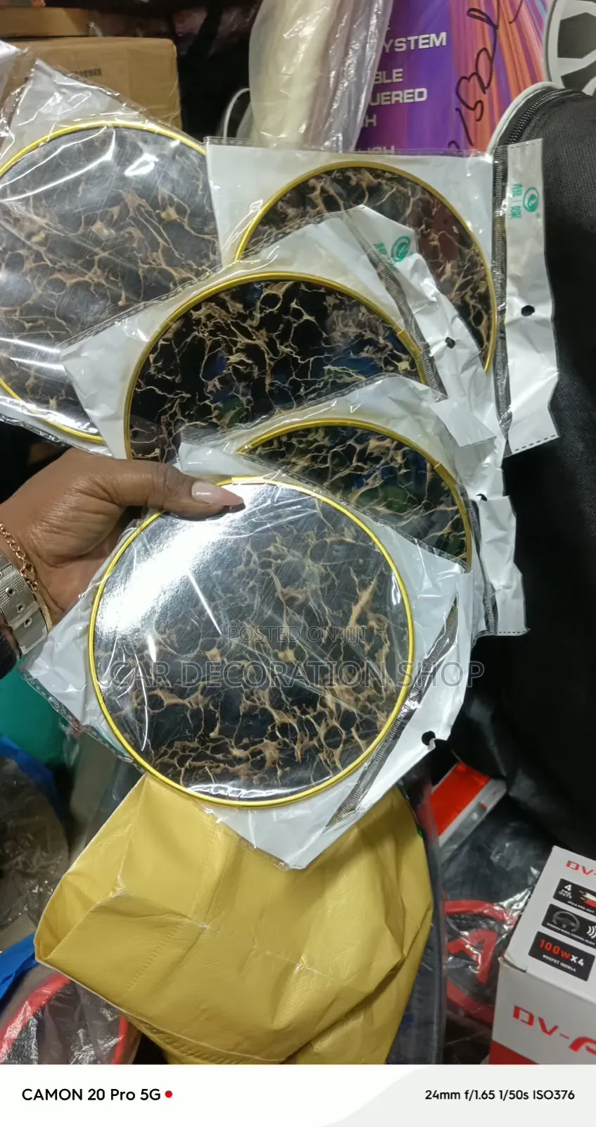 5pcs Marble Stone Gold Toned Dining Trays