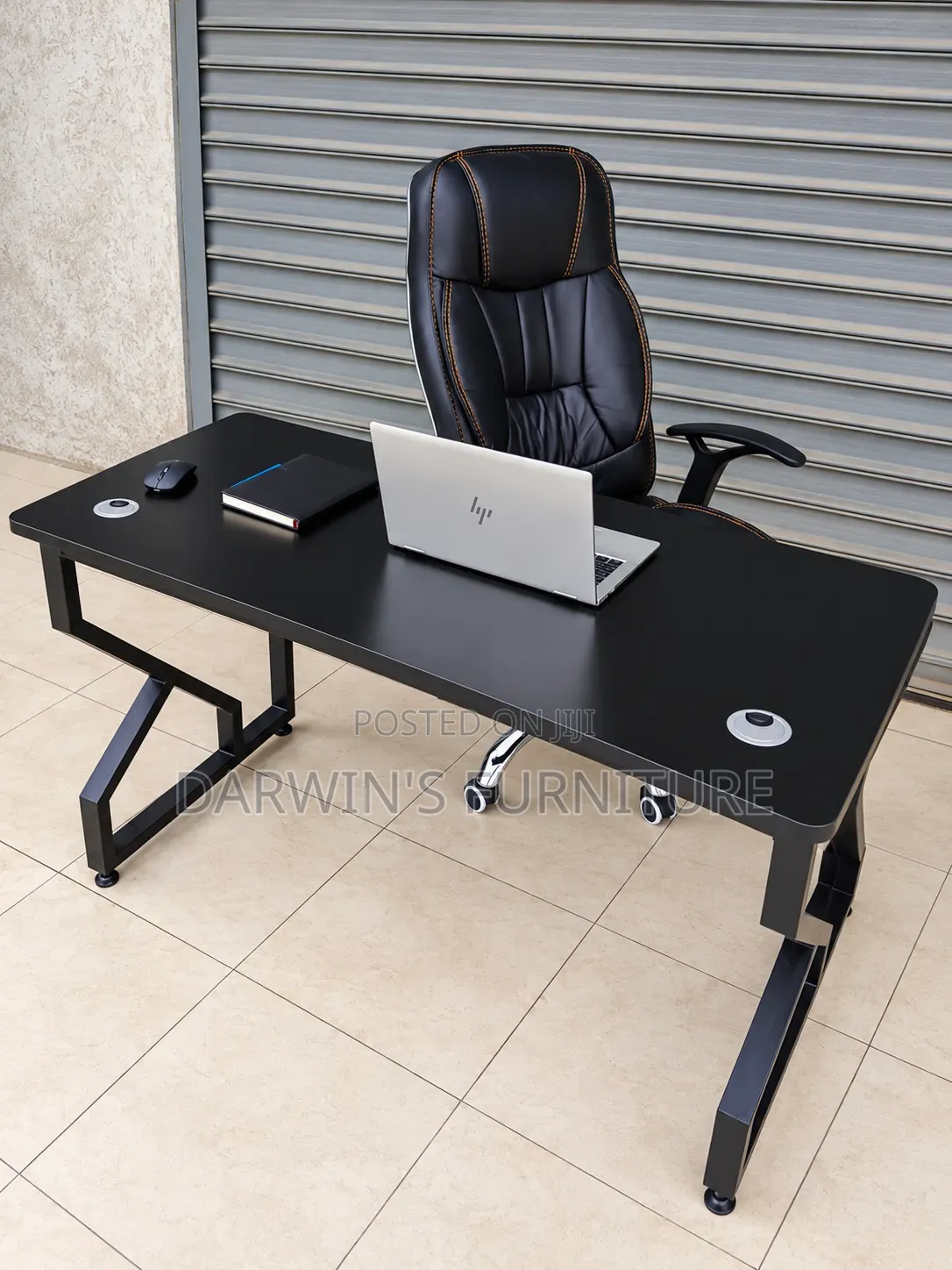 Executive Office Table and Leather Black Chair