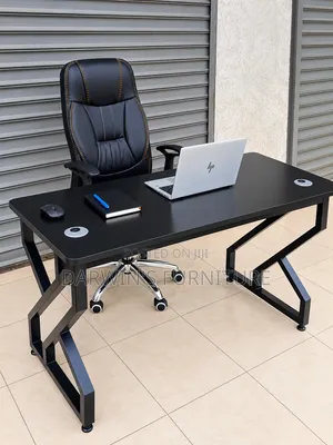 Executive Office Table and Leather Black Chair