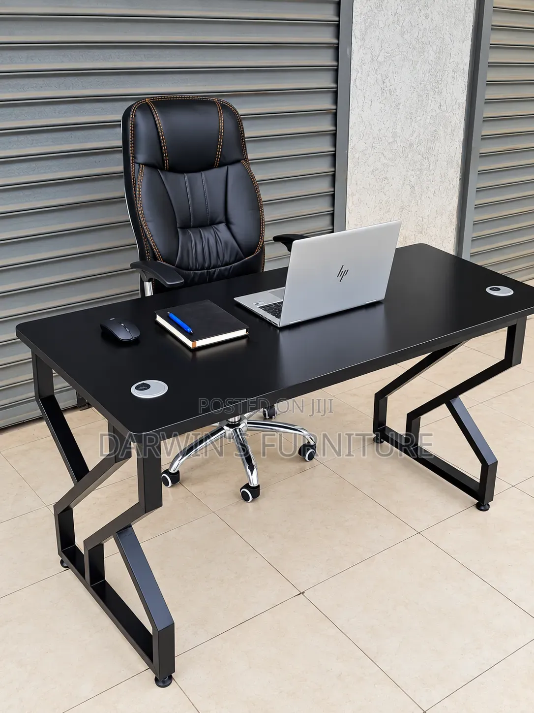 Executive Office Table and Leather Black Chair
