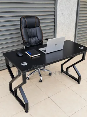 Executive Office Table and Leather Black Chair