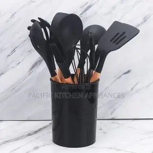 12-Piece Black Silicone Cooking Utensil Set With Holder