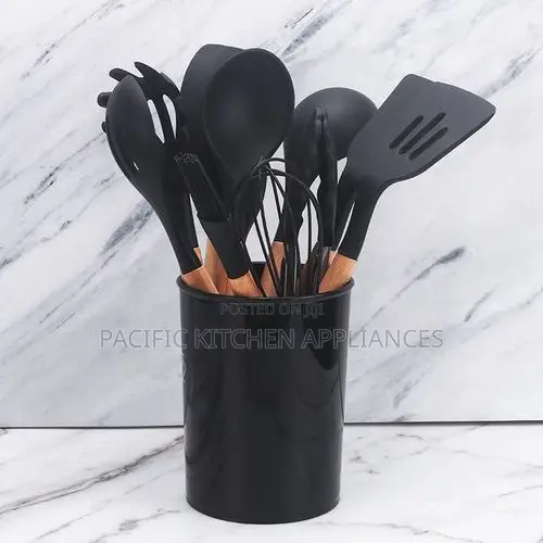 12-Piece Black Silicone Cooking Utensil Set With Holder