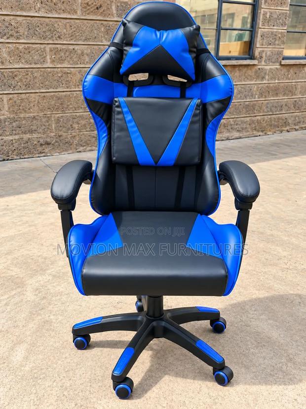 Gaming Chair Blue and Black Ergonomic With Headrest and Lumbar Support
