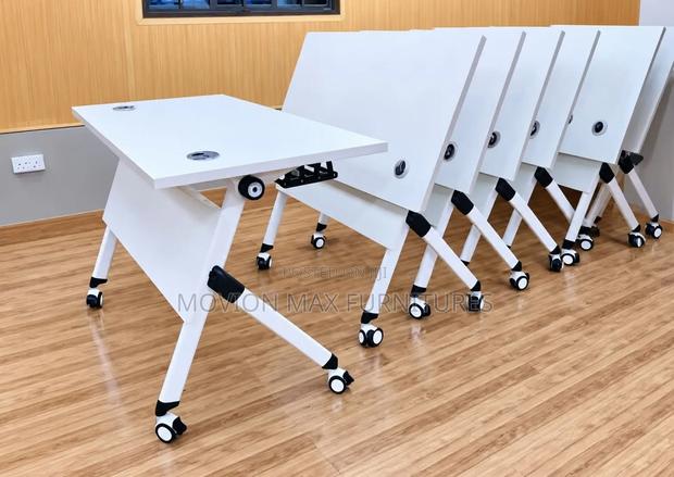 College Table Modern White Folding Training Table With Wheels - thumbnail 3