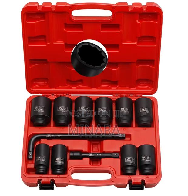 12 PC, Heavy Duty, 1⁄2” , Hub Axel Deep Impact Sockets, 27-41mm, 12pt