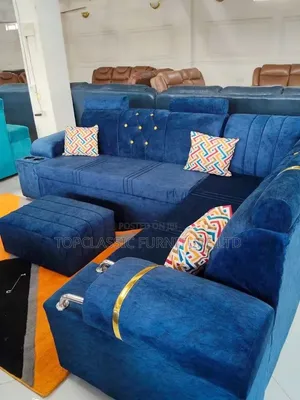 6seater L Shape Color Blue+ 2free Throw Pillows