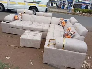 L Shape Cream 6seater+ 2free Throw Pillows and Footrest