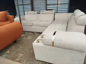 L Shape Cream 6seater+ 2free Throw Pillows and Footrest