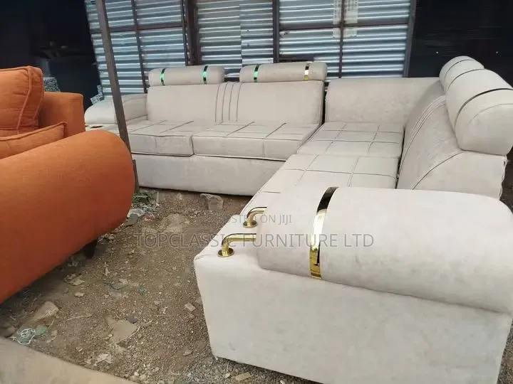 L Shape Cream 6seater+ 2free Throw Pillows and Footrest