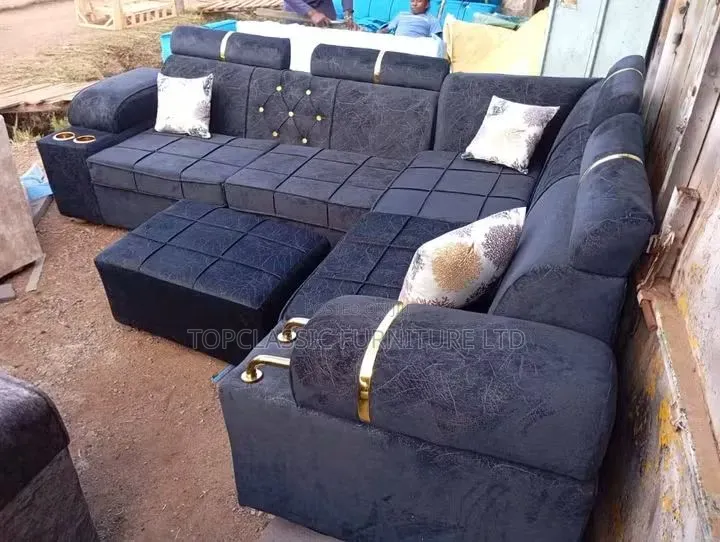 Black Corner L Shape Footrest and 2 Free Throw Pillows