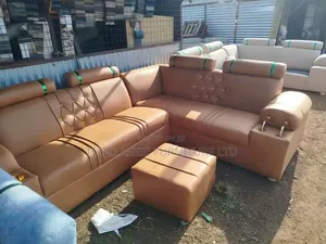 Corner L Shape Color Brown  Leather+ Footrest