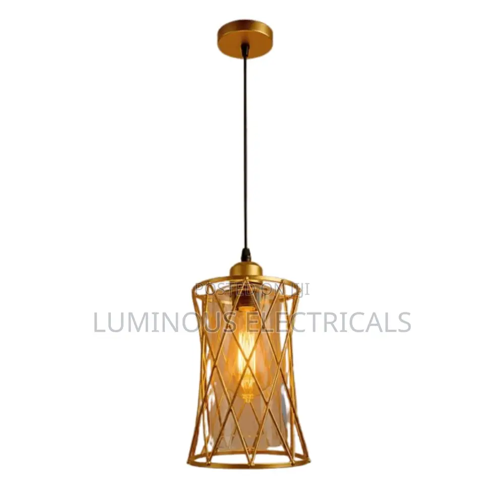 Gold Cage Pendant Ceiling Light – Vintage Hanging Lamp