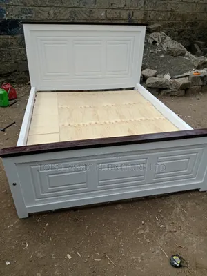 Panel Bed 5x6 White With Dark Chocolate on Headboard and Footboards