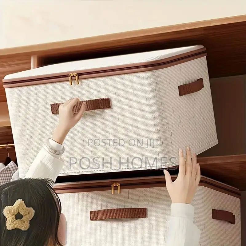 Foldable Fabric Storage Box With Cover and Handle