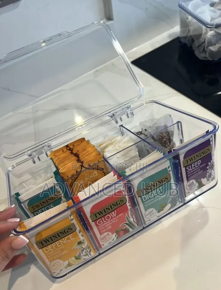8Grid Transparent Acrylic Tea-Bag Organizer With Lid