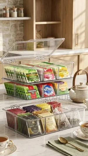 8Grid Transparent Acrylic Tea-Bag Organizer With Lid