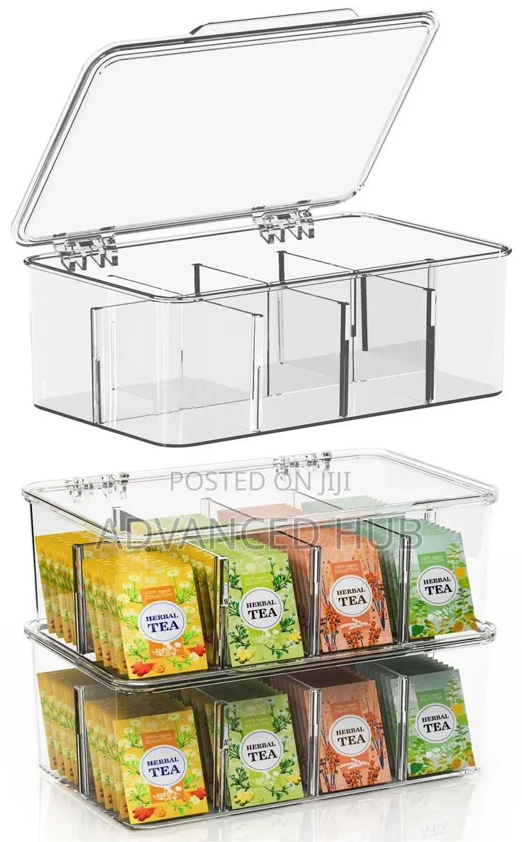 8Grid Transparent Acrylic Tea-Bag Organizer With Lid