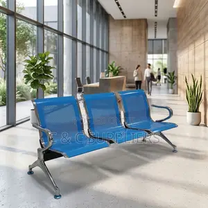3-Seater Non Padded Blue Waiting Area Bench