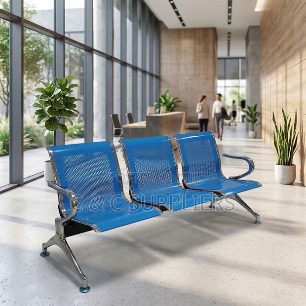 3-Seater Non Padded Blue Waiting Area Bench - main view
