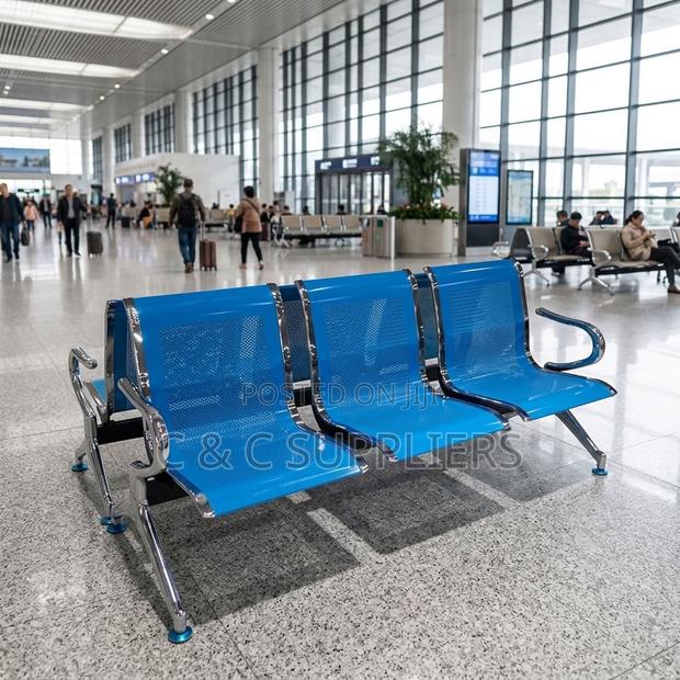 3-Seater Non Padded Blue Waiting Area Bench - thumbnail 2