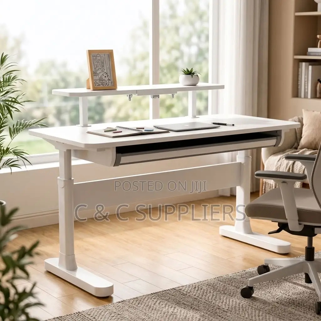 White Manual Adjustable Study Desk-120cm
